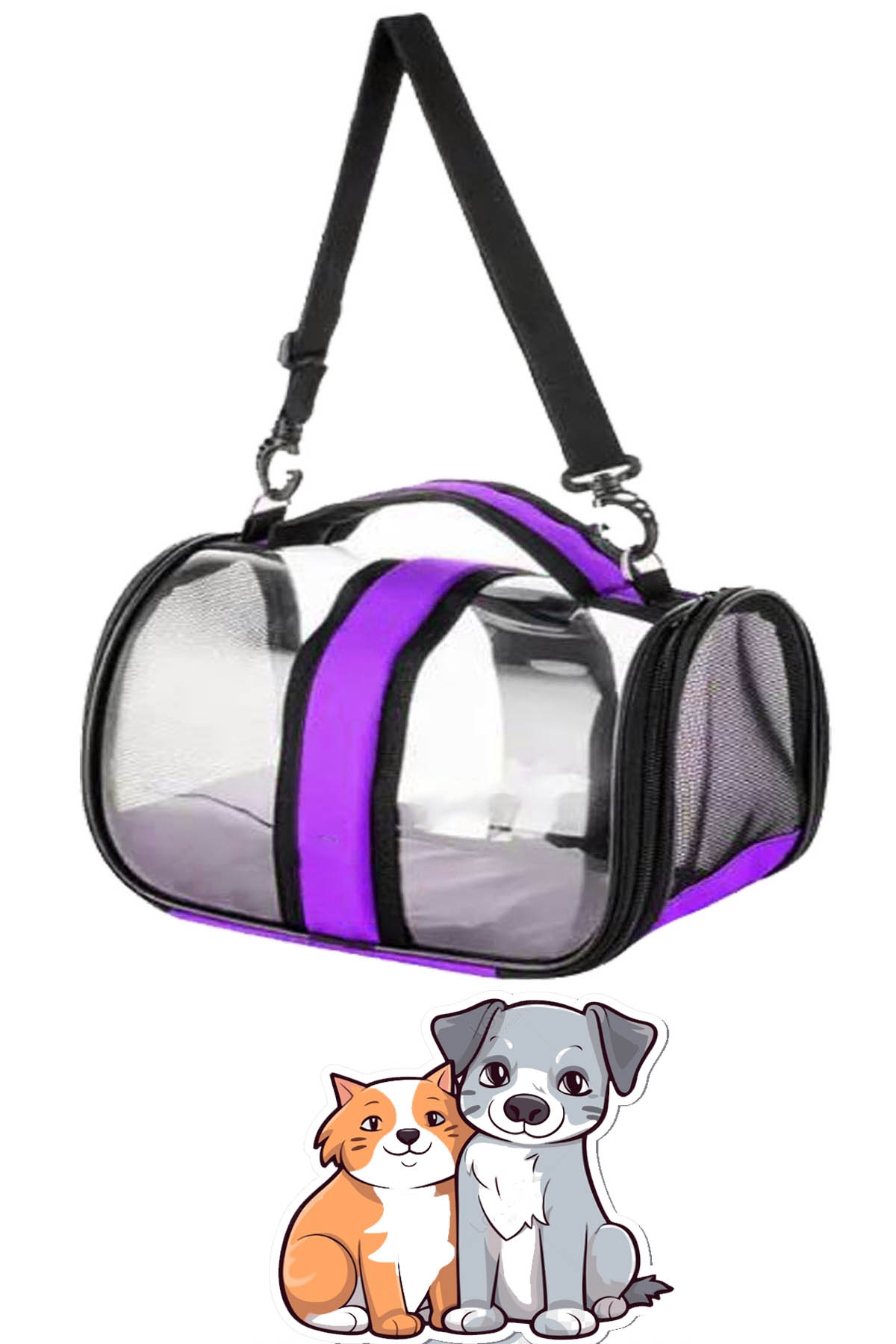 Flybag%20Kedi%20Köpek%20Kuş%20Seyahat%20Taşıma%20Çantası%20Şeffaf%20Omuz%20Askılıklı%20Evcil%20Hayan%20Çantası%20Mor